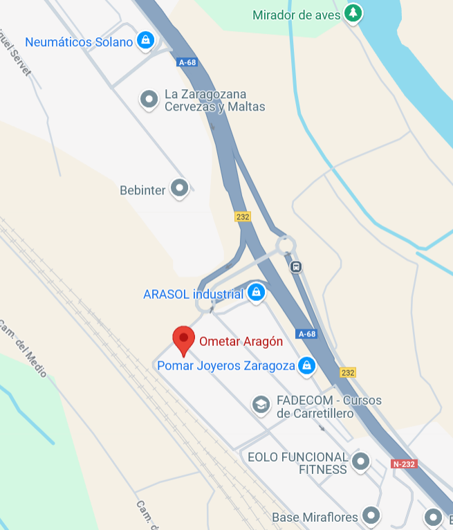 Mapa de carreteras indicando donde se sitúa las instalaciones de Ometar Aragón